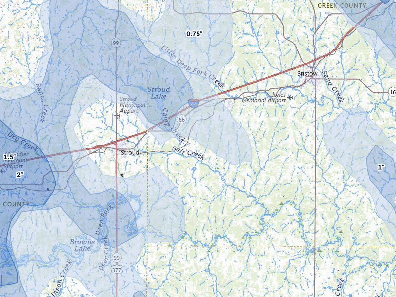 NEXRAD radar-signature map of the hail storm over Depew, OK on Jul 4, 2026