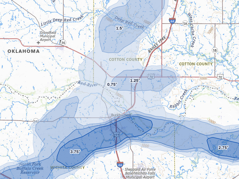 NEXRAD radar-signature map of the hail storm over Devol, OK on Apr 26, 2026