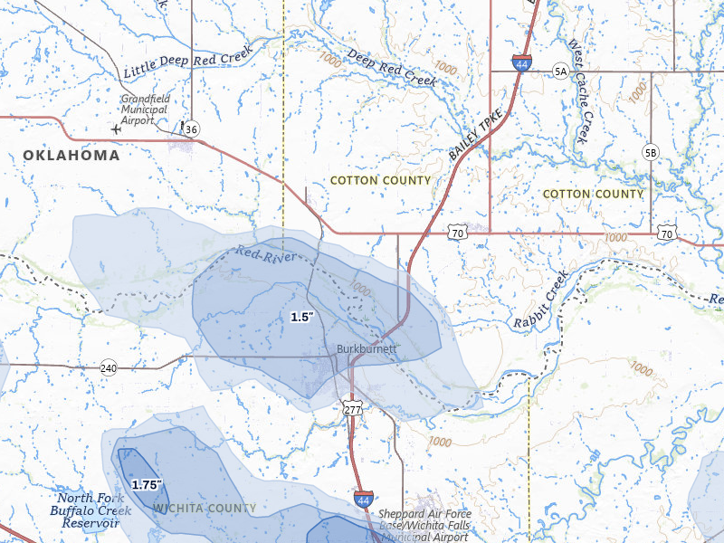 NEXRAD radar-signature map of the hail storm over Devol, OK on Jul 5, 2026