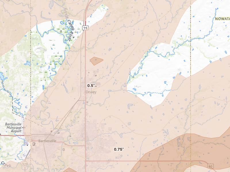 Radar-estimated hail-size map of the storm over Dewey, OK