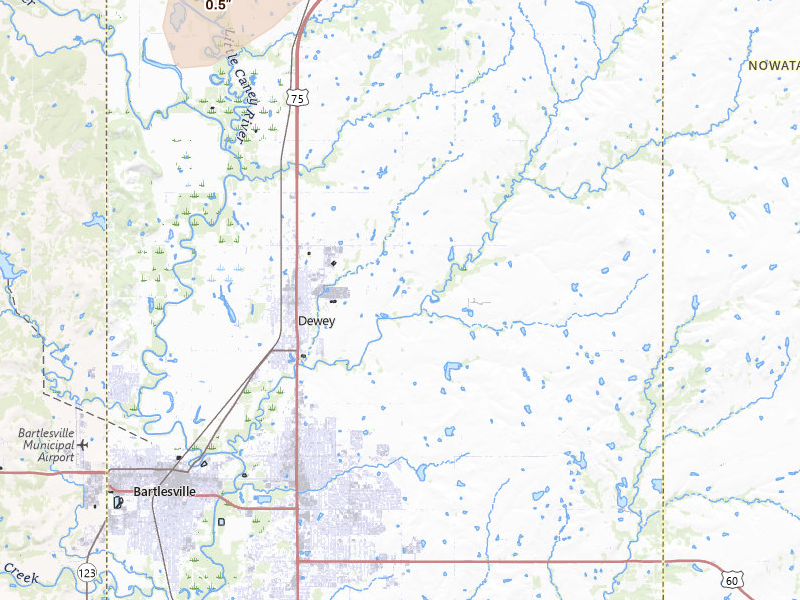 Radar-estimated hail-size map of the storm over Dewey, OK on May 4, 2026