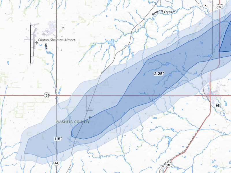 NEXRAD radar-signature map of the hail storm over Dill City, OK on Apr 1, 2026