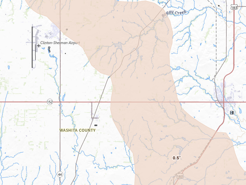 Radar-estimated hail-size map of the storm over Dill City, OK