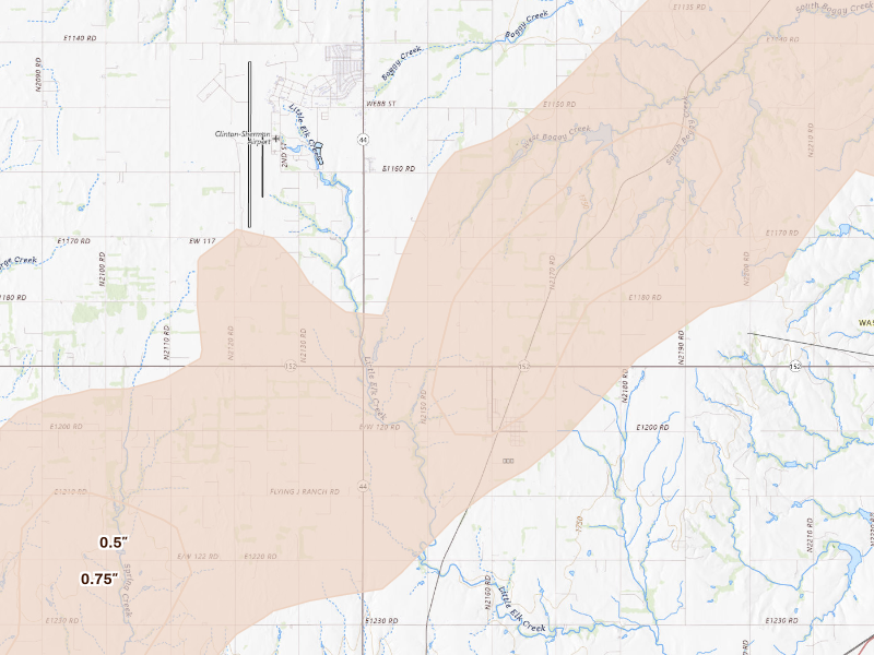 Radar-estimated hail-size map of the storm over Dill City, OK