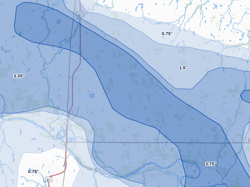 NEXRAD radar-signature map of the hail storm over Dover, OK on Jun 26, 2026