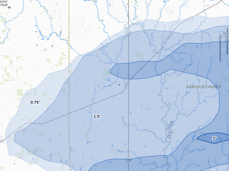 NEXRAD radar-signature map of the hail over Drummond, OK