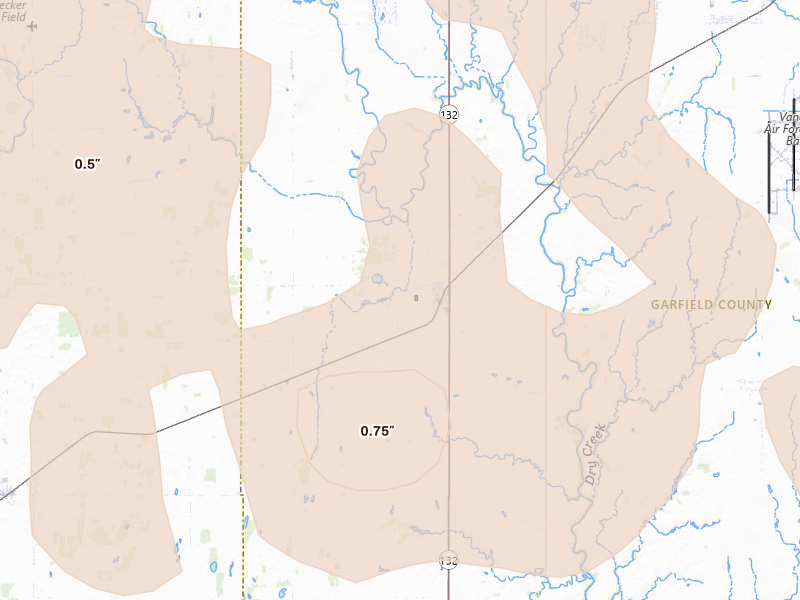 Radar-estimated hail-size map of the storm over Drummond, OK