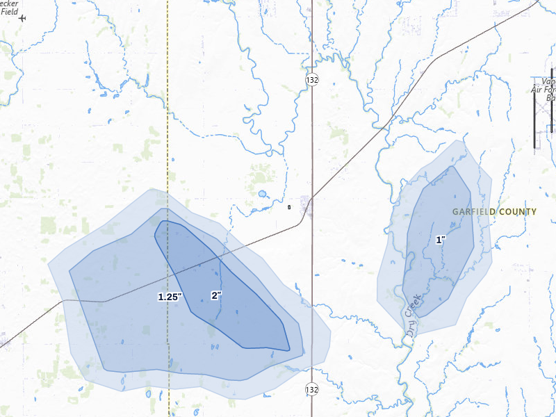 NEXRAD radar-signature map of the hail storm over Drummond, OK on Jul 11, 2026