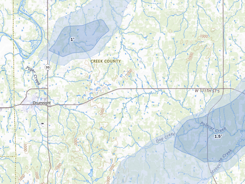 NEXRAD radar-signature map of the hail storm over Drumright, OK on Mar 6, 2026