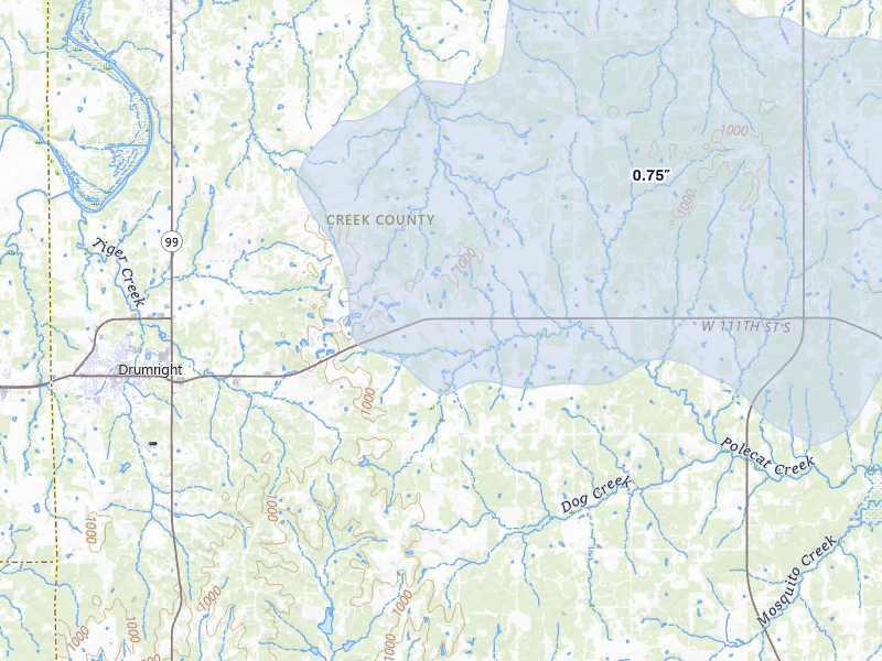 NEXRAD radar-signature map of the hail storm over Drumright, OK on Jun 1, 2026