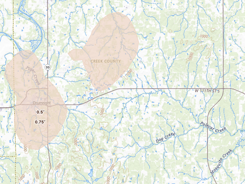 Radar-estimated hail-size map of the storm over Drumright, OK