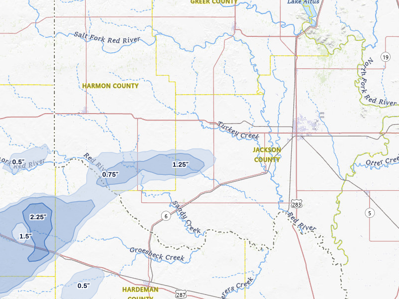 NEXRAD radar-signature map of the hail storm over Duke, OK on May 15, 2026