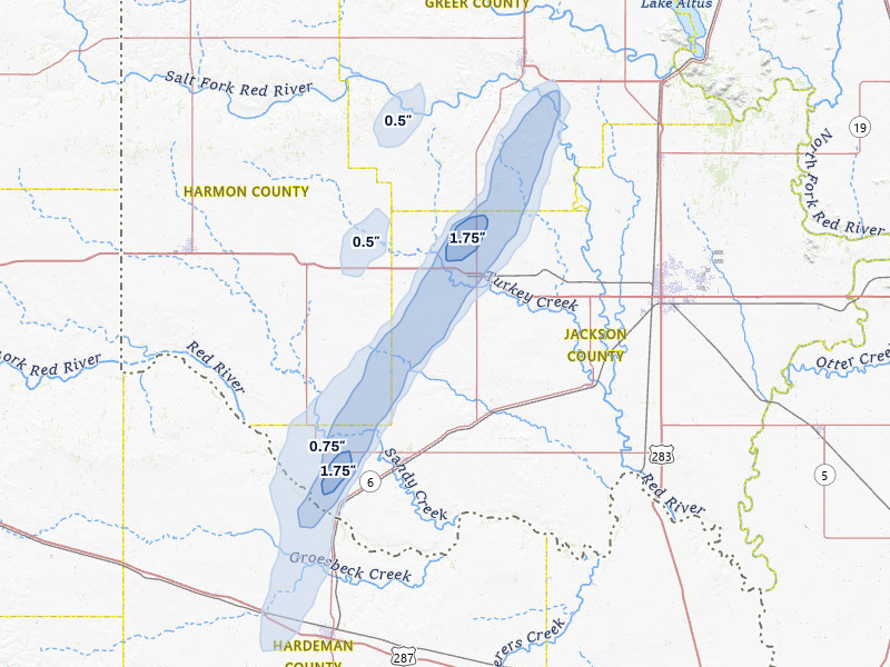 NEXRAD radar-signature map of the hail storm over Duke, OK on May 18, 2026