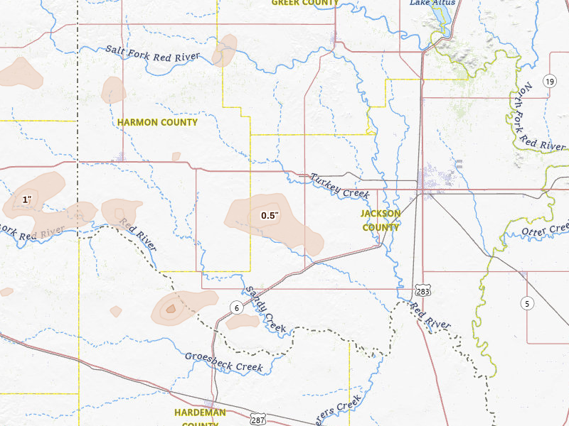 Radar-estimated hail-size map of the storm over Duke, OK on May 29, 2026