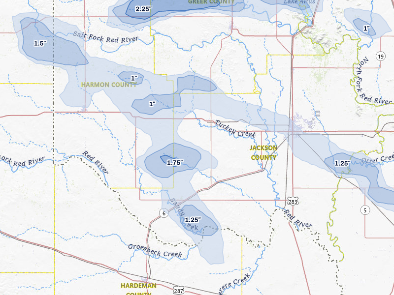 NEXRAD radar-signature map of the hail over Duke, OK