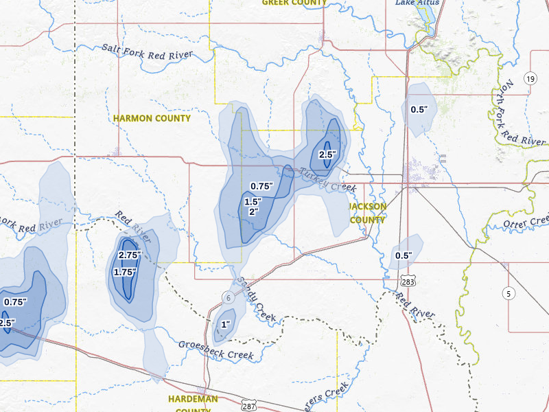 NEXRAD radar-signature map of the hail storm over Duke, OK on Jul 31, 2026