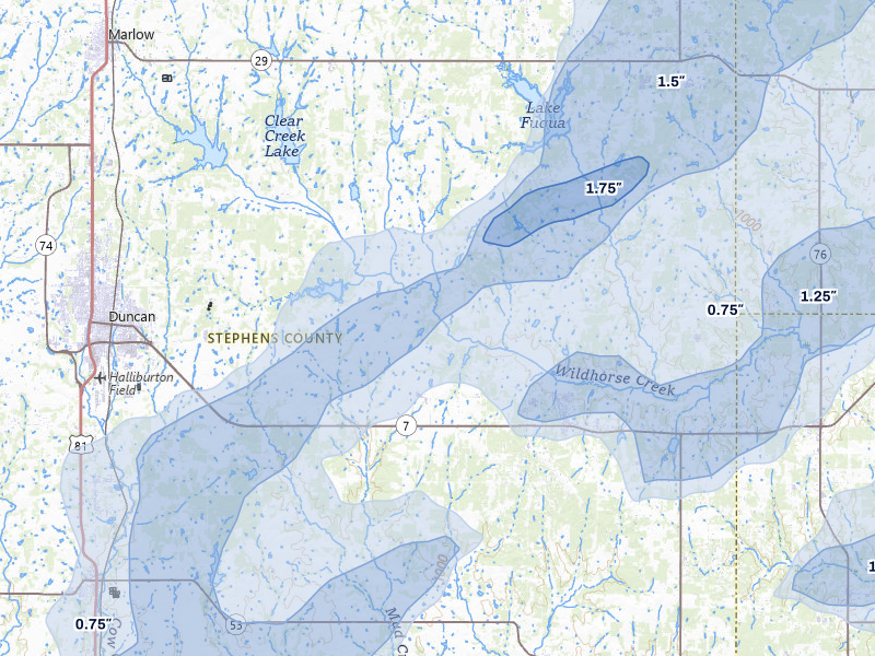 NEXRAD radar-signature map of the hail storm over Duncan, OK on Mar 6, 2026