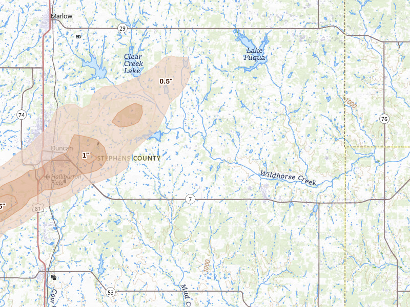 Radar-estimated hail-size map of the storm over Duncan, OK