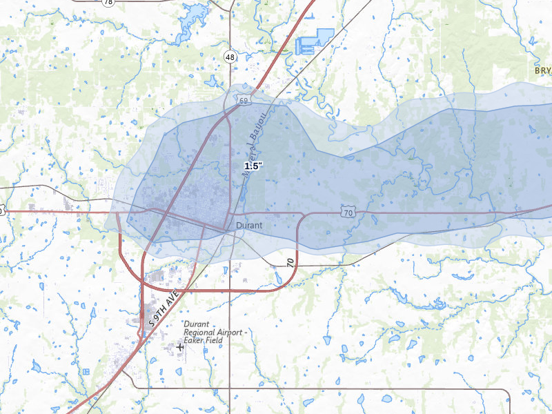 NEXRAD radar-signature map of the hail storm over Durant, OK on Apr 17, 2026