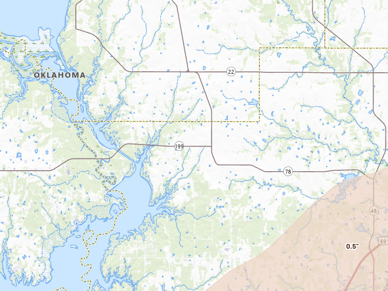 Radar-estimated hail-size map of the storm over Durant, OK on Apr 28, 2026