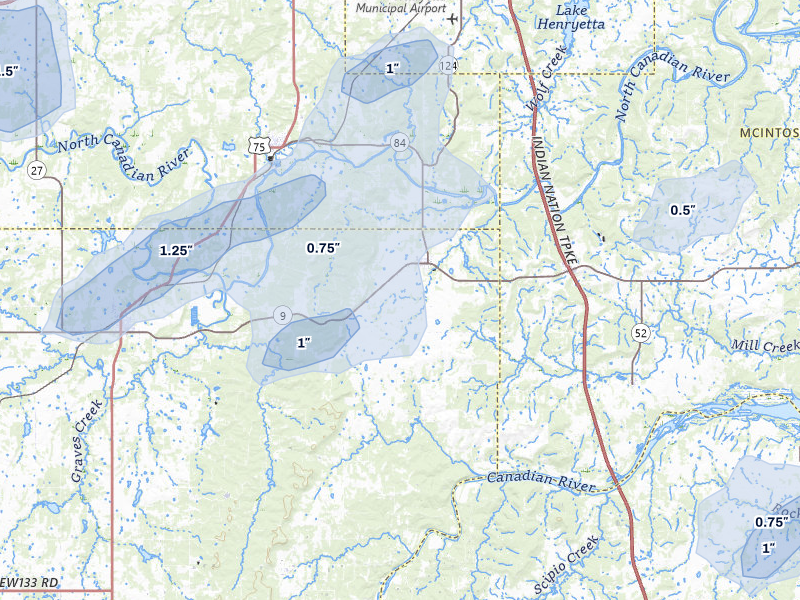 NEXRAD radar-signature map of the hail storm over Dustin, OK on Apr 3, 2026