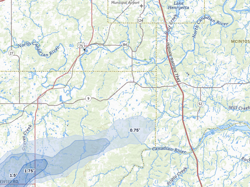 NEXRAD radar-signature map of the hail storm over Dustin, OK on Apr 28, 2026