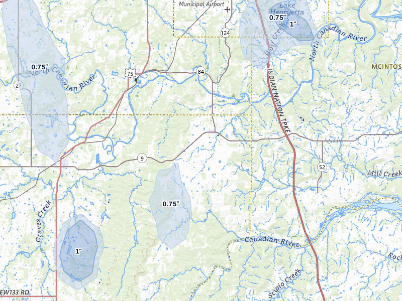 NEXRAD radar-signature map of the hail storm over Dustin, OK on Jul 4, 2026