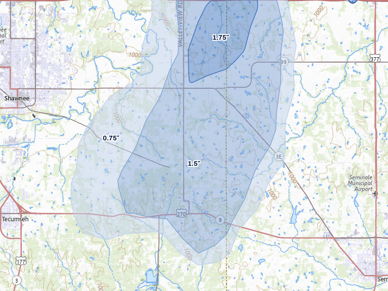 NEXRAD radar-signature map of the hail storm over Earlsboro, OK on Apr 10, 2026