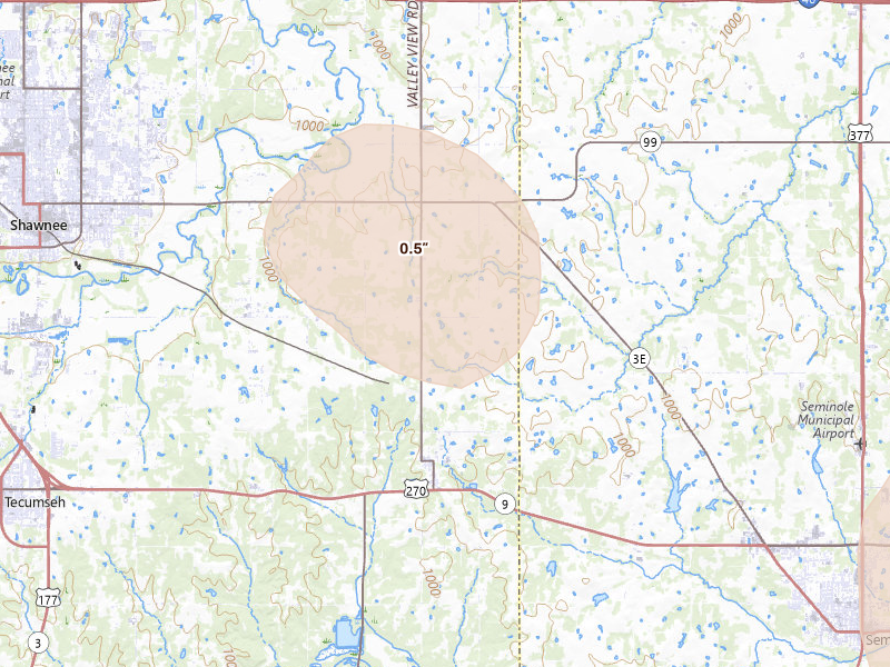 Radar-estimated hail-size map of the storm over Earlsboro, OK