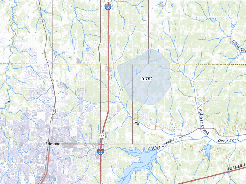 NEXRAD radar-signature map of the hail storm over Edmond, OK on Jun 1, 2026