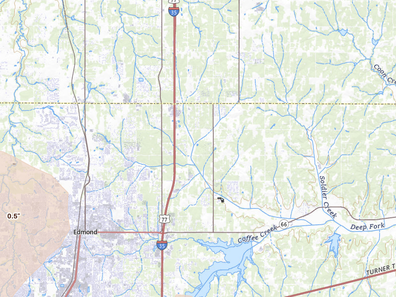 Radar-estimated hail-size map of the storm over Edmond, OK