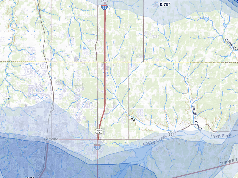 NEXRAD radar-signature map of the hail storm over Edmond, OK on Jun 26, 2026