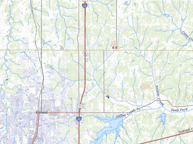 Radar-estimated hail-size map of the storm over Edmond, OK on Jul 15, 2026