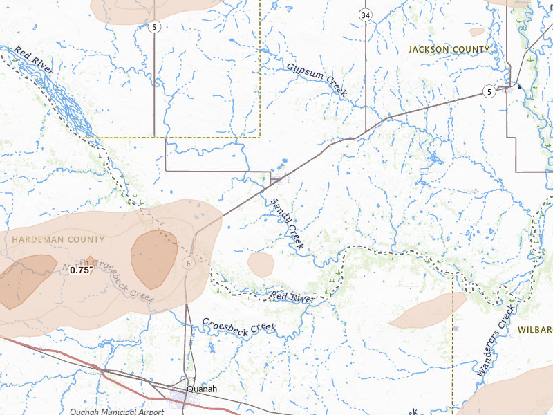 Radar-estimated hail-size map of the storm over Eldorado, OK on Apr 3, 2026