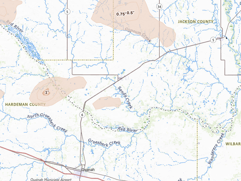 Radar-estimated hail-size map of the storm over Eldorado, OK on May 29, 2026
