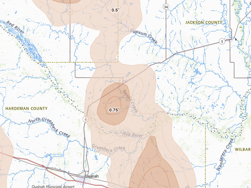 Radar-estimated hail-size map of the storm over Eldorado, OK