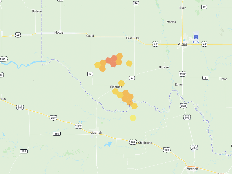 Hail map of Eldorado, OK on Jul 5, 2026, hail up to 1.75"