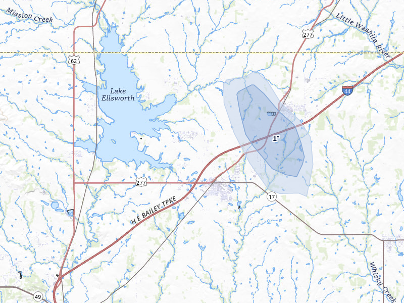 NEXRAD radar-signature map of the hail storm over Elgin, OK on Apr 28, 2026