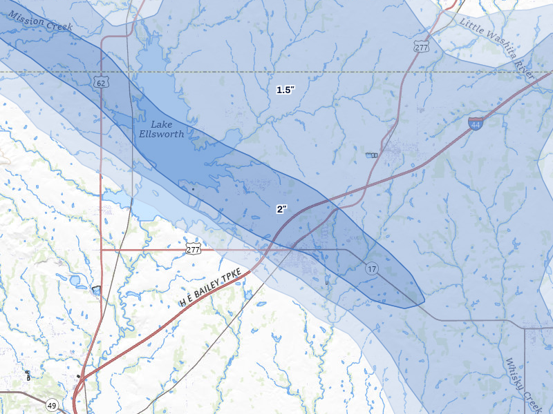 NEXRAD radar-signature map of the hail storm over Elgin, OK on May 9, 2026