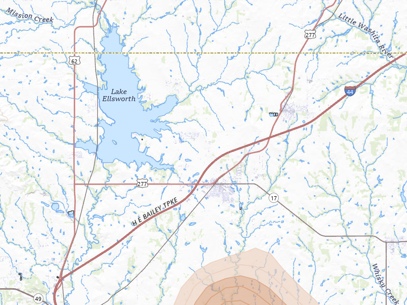 Radar-estimated hail-size map of the storm over Elgin, OK on Jul 31, 2026
