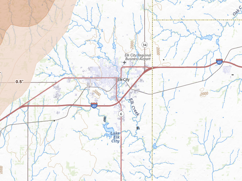 Radar-estimated hail-size map of the storm over Elk City, OK on Mar 5, 2026