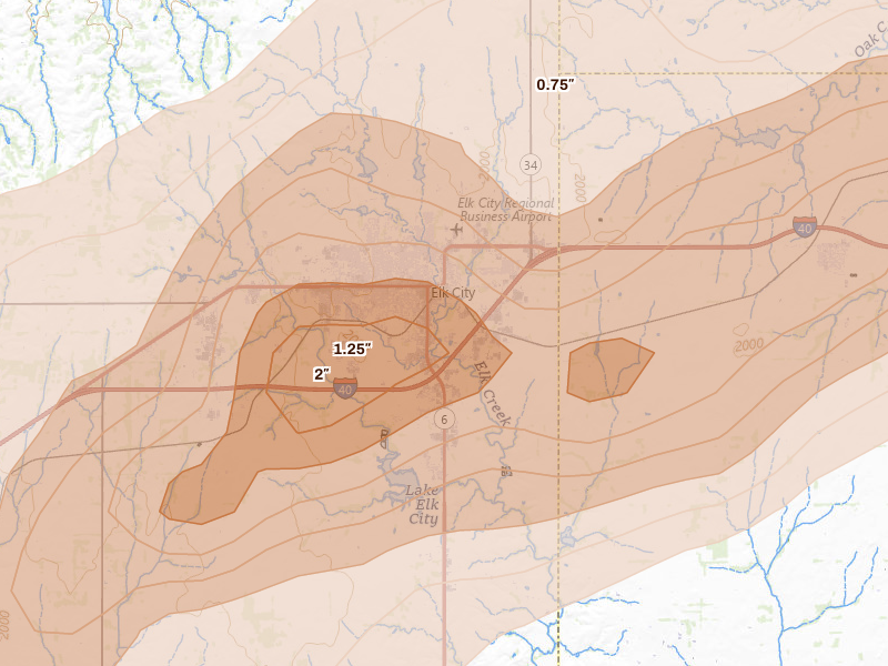 Radar-estimated hail-size map of the storm over Elk City, OK