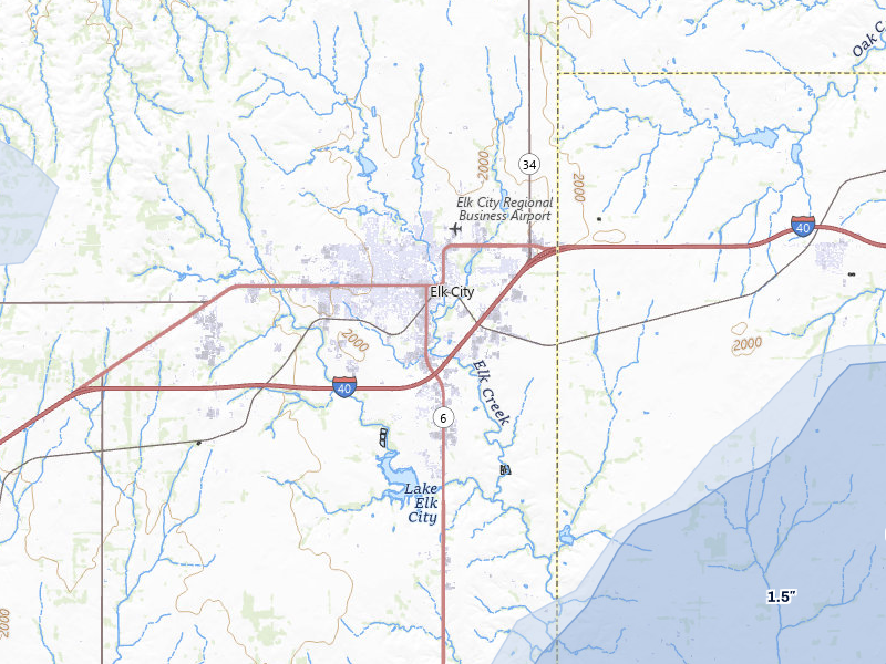 NEXRAD radar-signature map of the hail storm over Elk City, OK on May 15, 2026