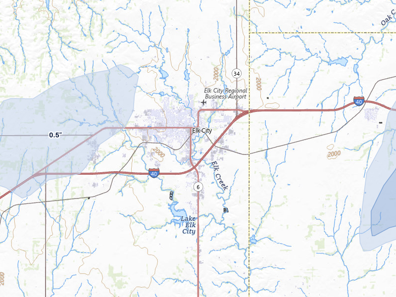 NEXRAD radar-signature map of the hail storm over Elk City, OK on Jun 5, 2026