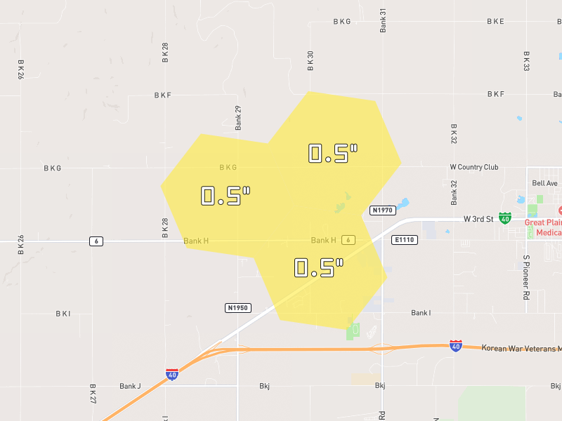 Hail map of Elk City, OK on Jun 5, 2026, hail up to 0.5"