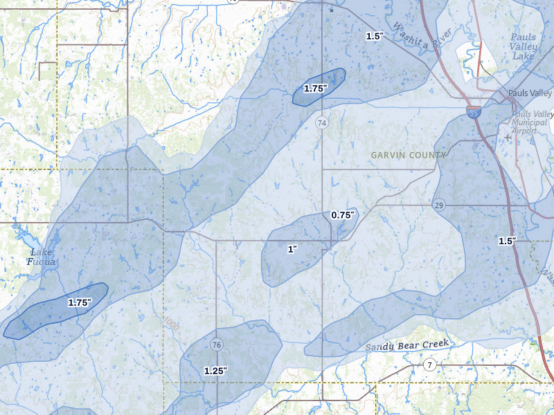 NEXRAD radar-signature map of the hail over Elmore City, OK
