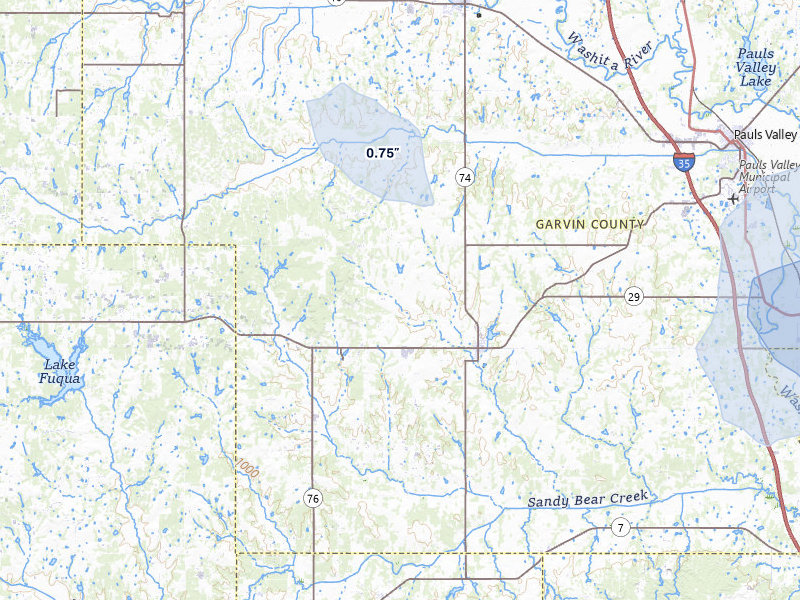 NEXRAD radar-signature map of the hail storm over Elmore City, OK on May 10, 2026