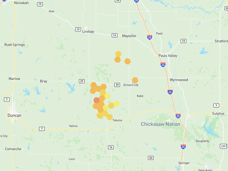 Hail map of Elmore City, OK on Jul 5, 2026, hail up to 1.5"