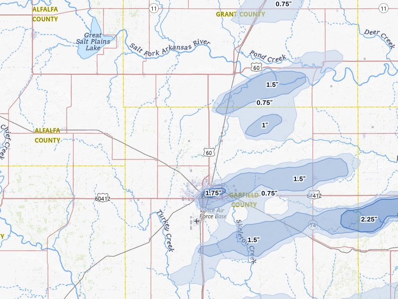 NEXRAD radar-signature map of the hail over Enid, OK