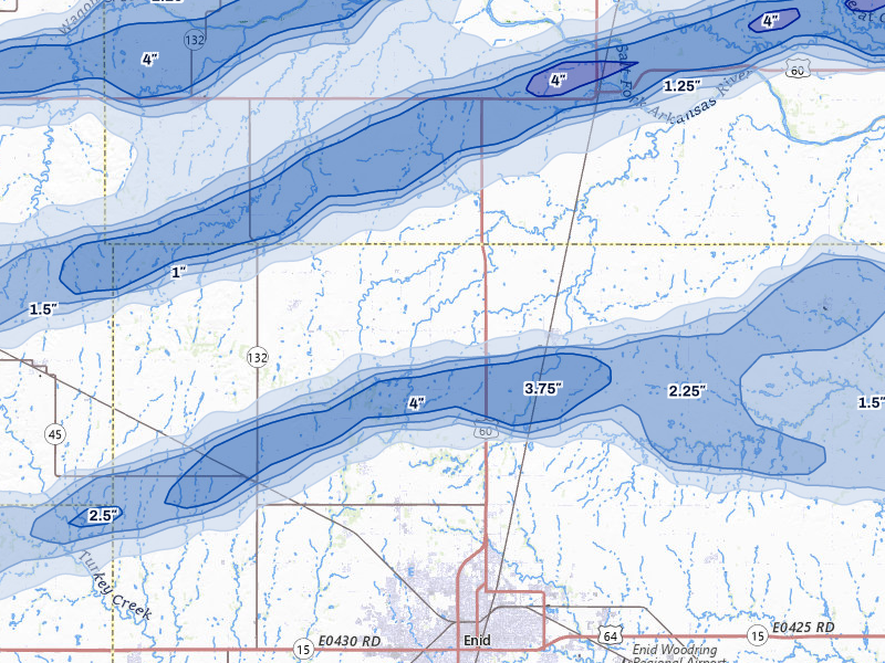NEXRAD radar-signature map of the hail over Enid, OK